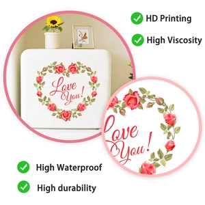 Detail of pink rose heart wall sticker with Love You text for bedroom decor