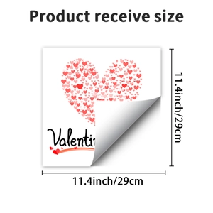 Detailed size chart of pink heart wall sticker for Valentine's Day decor, 11.4 inches