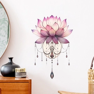 Sticker Mural Mandala Lotus PVC Imperméable Ethnique Bohème Floral Décalcomanie Murale pour Salon Chambre Décoration Maison