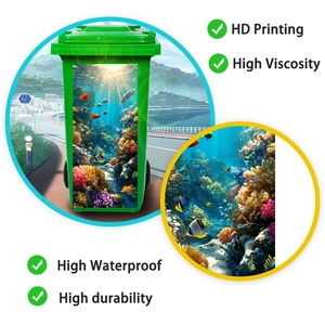 Autocollant étanche HD pour poubelle avec motif de récif corallien et poissons tropicaux