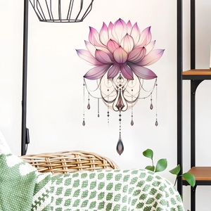 Sticker mural lotus mandala rose avec pendentifs pour décoration de la chambre