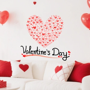 Pink heart wall stickers with Valentine's Day art lettering for romantic home decoration