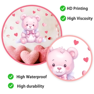 Detail showing HD printing and waterproof texture of pink cartoon bear wall stickers