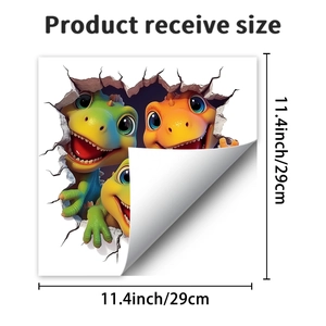 Detailansicht des 3D-Dinosaurier-Wandstickers mit 29cm Quadratmaßen und Größenangabe