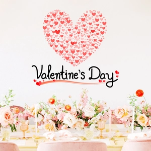 Romantic pink and red heart wall decal for Valentine's Day home and bedroom decoration