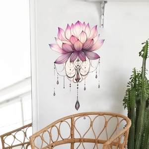 Sticker mural lotus mandala rose avec motifs suspendus pour décoration d'intérieur