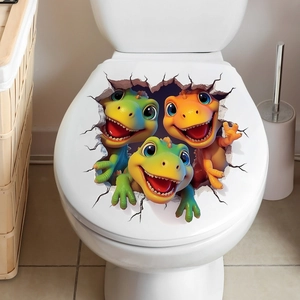 3D-Cartoon-Dinosaurier-Toilettenaufkleber mit kreativem Risseffekt für Baddekoration
