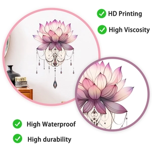 Détail du sticker mural lotus rose avec impression HD et texture vinyle étanche