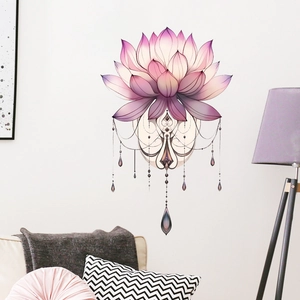 Sticker mural lotus mandala bohème pour chambre salon et décoration murale maison