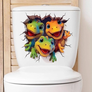 3D-Wandtattoo mit realistischen Comic-Dinosauriern für Toilettendeckel und Kinderzimmer