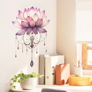 Sticker mural lotus mandala ethnique pour salon avec un design dégradé violet élégant