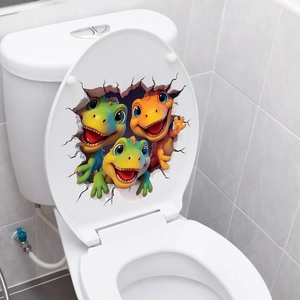 3D-Dinosaurier Wandsticker mit Mauerdurchbruch-Effekt für die WC-Dekoration im Bad