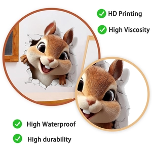 Détail du sticker mural écureuil 3D avec impression HD et texture étanche
