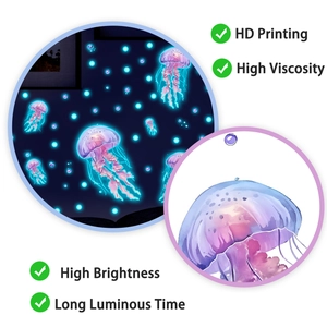 Luminous jellyfish wall decals with HD printing and high viscosity for kids' room