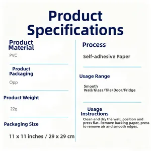 Spécifications du sticker mural PVC auto-adhésif, dimensions 29x29 cm et poids léger de 22 g
