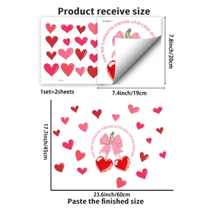 Detail of pink heart and cherry wall stickers set with bows for bedroom decor