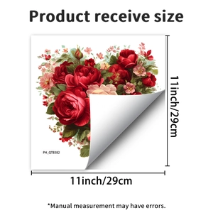 Sticker mural cœur de roses montrant les dimensions 29cm x 29cm pour décor de maison