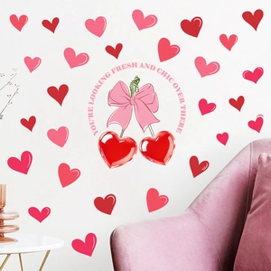 Pink heart bow wall decals for living room with Fresh and Chic decorative text stickers