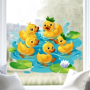 Cartoon little yellow duck window stickers for bathroom and living room glass decoration