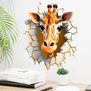 Creative 3D giraffe wall sticker through cracked wall effect for home nursery decor