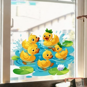 Cartoon yellow duck static glass stickers for window decoration in bedroom and balcony