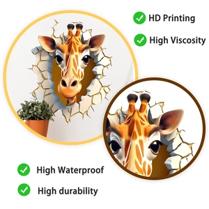 Detail of 3D giraffe wall decal showing high-definition printing and waterproof texture