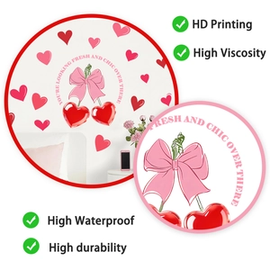 Detail of pink heart cherry wall decal showing HD print quality and bedroom decoration