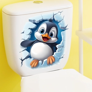 3D cute penguin breaking ice wall sticker for bathroom toilet and home decoration