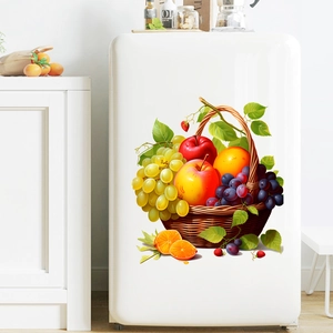 Stickers muraux corbeille de fruits colorés avec pommes et raisins pour décoration cuisine