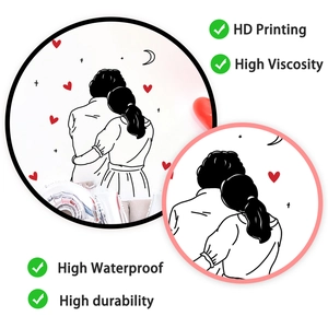 Detail showing high-definition printing on a couple wall sticker with red hearts