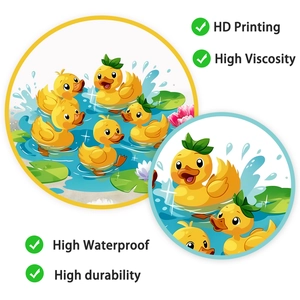 Detail showing waterproof cartoon yellow duck window stickers with high-definition printing