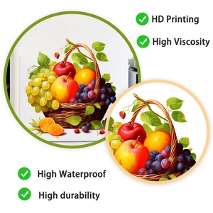Gros plan détaillé montrant l'impression haute définition des stickers muraux fruits