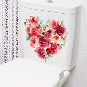 Sticker mural coeur de rose aquarelle pour décoration de chambre et salon festif