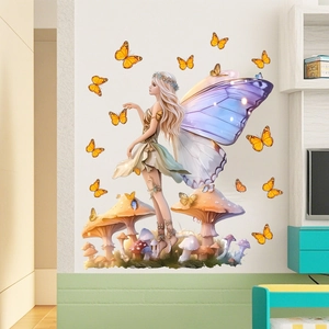 Butterfly Fairy Mushroom Wall Stickers PVC Dreamy Fairy Wall Decals For Kids Bedroom Living Room Home Decor Wall Art