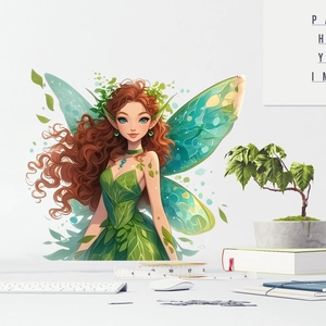 Cartoon Green Forest Fairy Elf Wall Sticker PVC Waterproof Decorative Decal For Kids Bedroom Living Room Nursery Wall Art