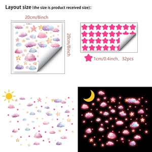 Détails des dimensions et de l'effet lumineux des stickers muraux étoiles et nuages
