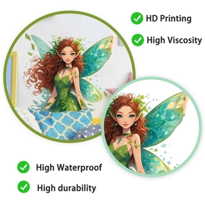 Close-up of waterproof fairy wall decal featuring high-definition green elf printing