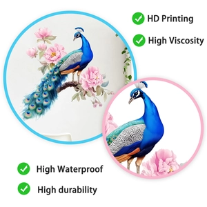 Detail of waterproof peacock wall sticker showing HD printing quality and floral texture