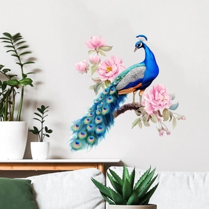 Peacock and pink peony flower wall sticker for living room bedroom home decoration