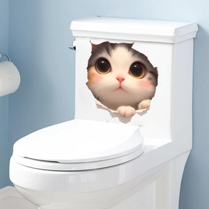 Creative 3D wall decal featuring a cute kitten breaking through a wall for home decor