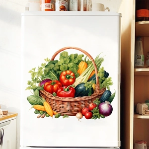 Realistic Vegetable Basket Fridge Sticker Waterproof PVC Kitchen Wall Decal Fresh Vegetables Pattern Home Decoration Art