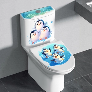 Waterproof 3D ocean penguin toilet seat stickers set for bathroom wall decoration