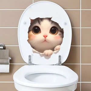 Cute 3D cat wall sticker with realistic wall break effect for bathroom and home decor