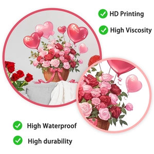 Détail de l'autocollant mural panier de fleurs cœur HD avec haute viscosité et étanchéité