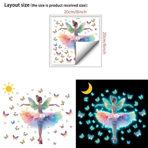 Luminous ballerina girl and butterfly wall stickers with glow in the dark effect for room