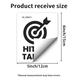 Dimensions détaillées de l'autocollant WC HIT THE TARGET mesurant 12cm sur 15cm