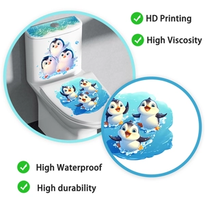 Detailed view of waterproof cartoon penguin toilet stickers with HD printing quality