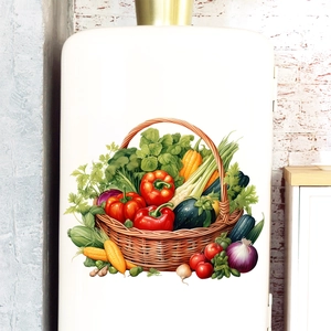 Decorative refrigerator sticker featuring a vibrant hand-drawn vegetable basket illustration