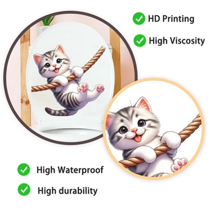 Close-up of waterproof kitten wall sticker showing HD printing and high adhesive texture