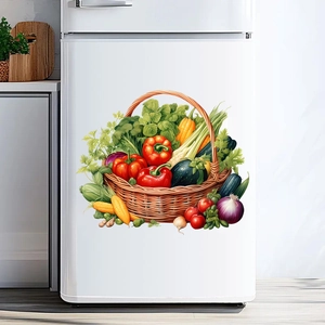Realistic vegetable basket refrigerator sticker for modern kitchen wall decoration